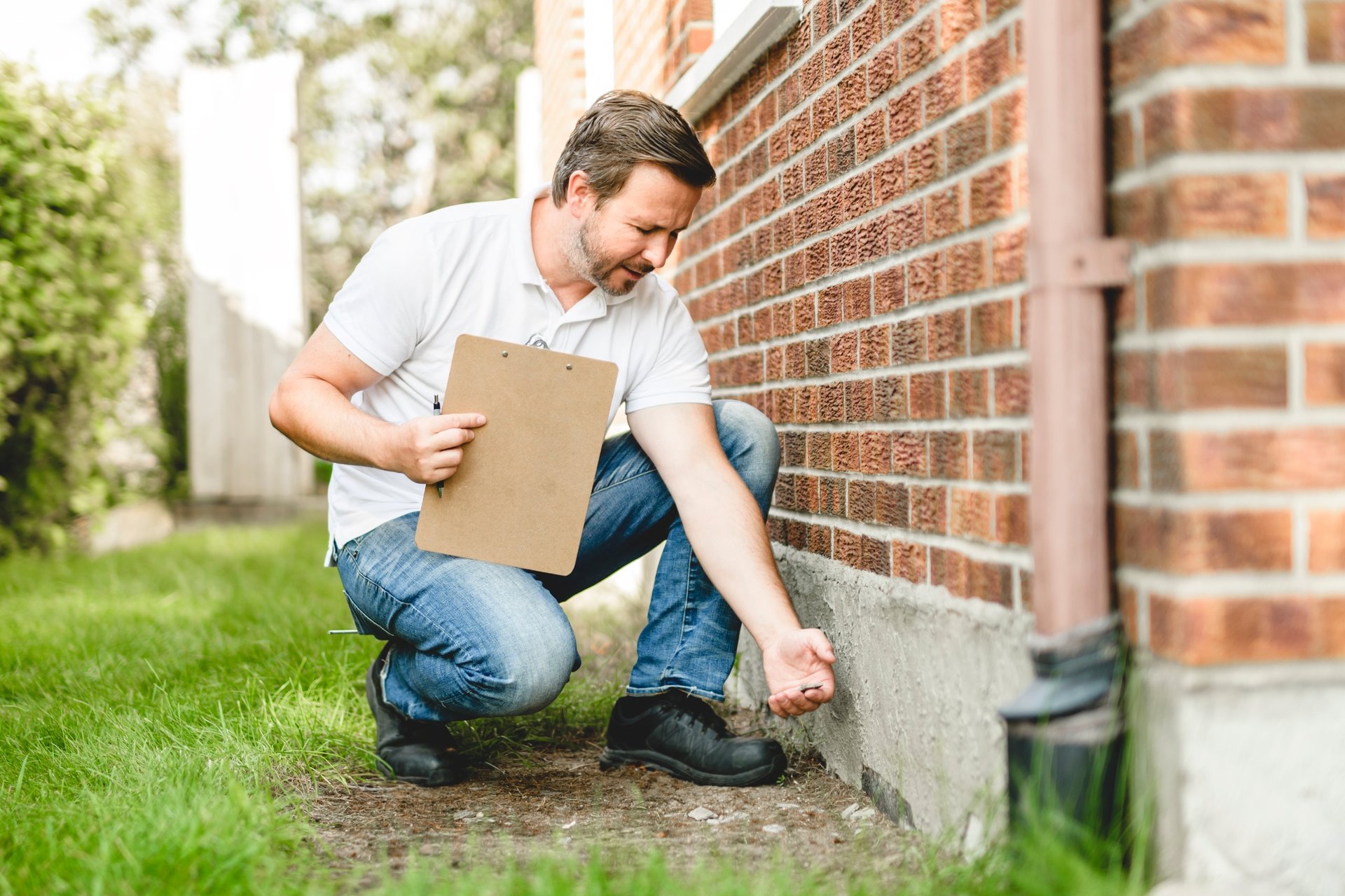 Foundation repair professional inspecting structure